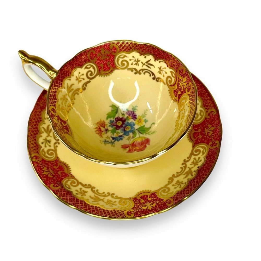 VTG AYNSLEY COVENTRY DECO 7840 ENGLAND BONE CHINA FOOTED TEA CUP & SAUCER C.1939
